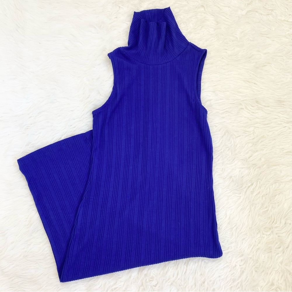 NINE WEST Midi Blue Ribbed Dress - Picture 3 of 6